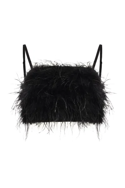 Pinko Crop Top With Feather Detailing In Black