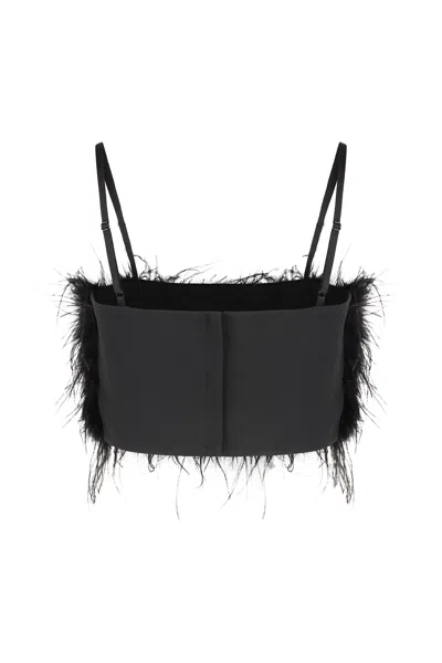 Pinko Crop Top With Feather Detailing In Black