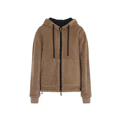 Moncler Reversible Hooded Cardigan Front Pockets In Brown