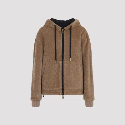 Moncler Reversible Hooded Cardigan Front Pockets In Brown