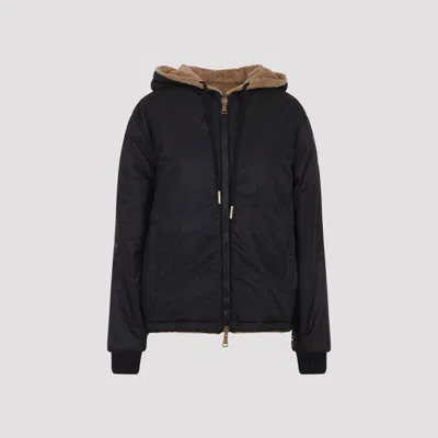 Moncler Reversible Hooded Cardigan Front Pockets In Brown