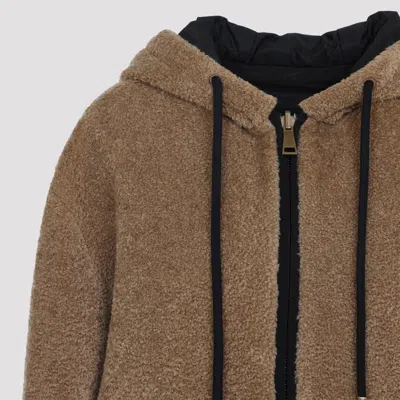 Moncler Reversible Hooded Cardigan Front Pockets In Brown