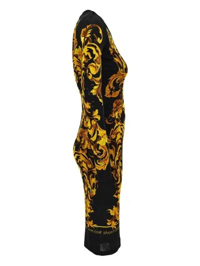 Versace Jeans Couture Baroque-print Long-sleeve Dress In Black