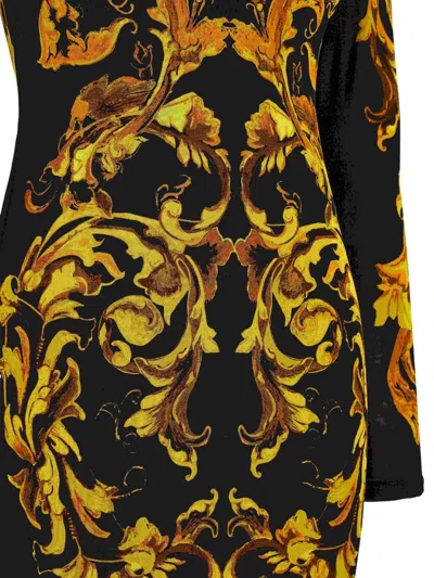 Versace Jeans Couture Baroque-print Long-sleeve Dress In Black