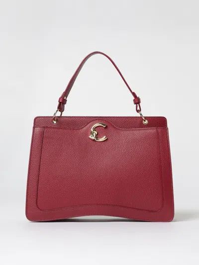 Coccinelle Curved-c Leather Shoulder Bag In Burgundy