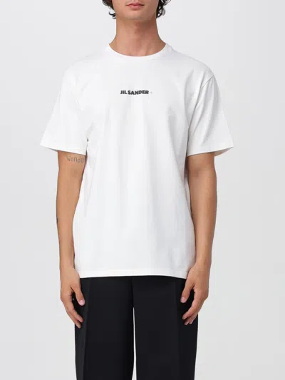 Jil Sander Men White Crewneck T-shirt With Logo Lettering On The Front In Cotton Man