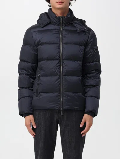 Moorer Navy Blue Padded Coat With Down-feather Filling And Functional Pockets In Blue