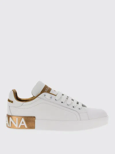 Dolce & Gabbana Portofino Leather Sneakers In White