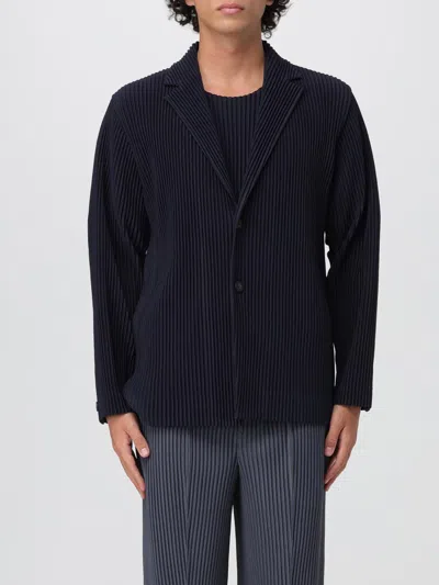 Issey Miyake Tailored Polyester Blazer Featuring Pleated Texture In Blue