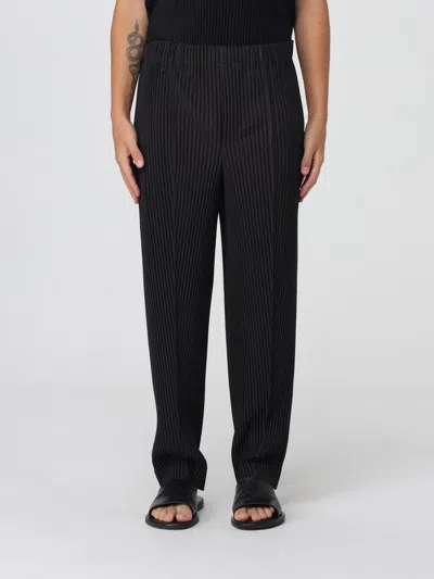 Issey Miyake Straight-leg Trousers With Pleated Texture And Elasticated Waistband In Black