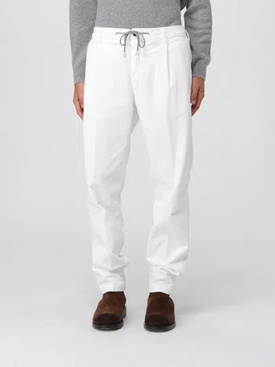 Eleventy Men White Pants With Elastic Drawstring Waist And Tapered Leg In Cotton Blend Stretch Woman In White