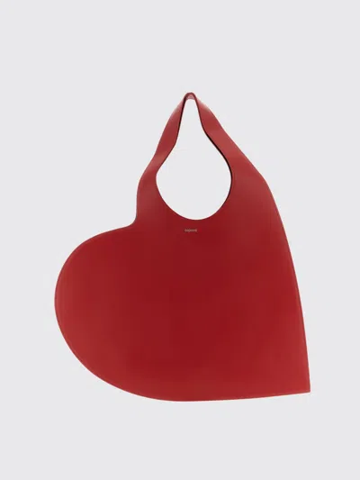 Coperni Heart-shaped Red Leather Tote With Silver Logo Print In Red