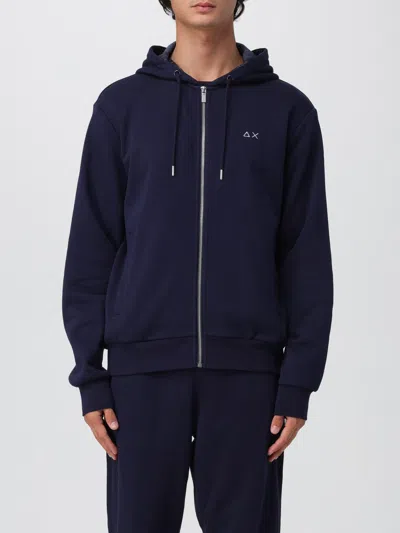 Sun 68 Zip-up Hoodie With Contrasting Fabric In Blue