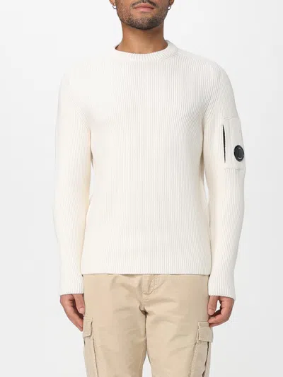 C.p. Company Sea Island Gauze White Cotton Sweater In White