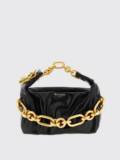 Balmain Sync Black Mini Handbag With Chain-link And Logo Plaque In Leather Woman In Black