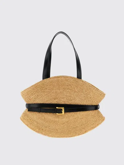 Balmain Medium Structured Shoulder Bag With Woven Texture In Sand