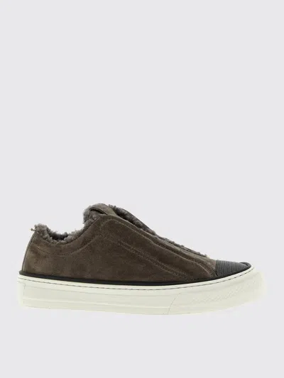 Brunello Cucinelli Luxe Suede Round Toe Sneakers In Gray
