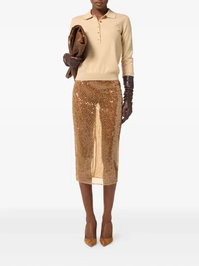 Elisabetta Franchi Sequin Midi Skirt In Brown