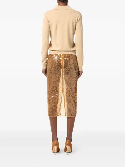 Elisabetta Franchi Sequin Midi Skirt In Brown