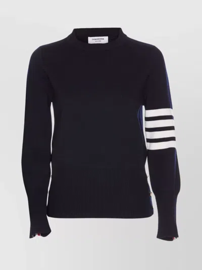 Thom Browne Textured Knit Sweater With Striped Detailing And Decorative Buttons In Black