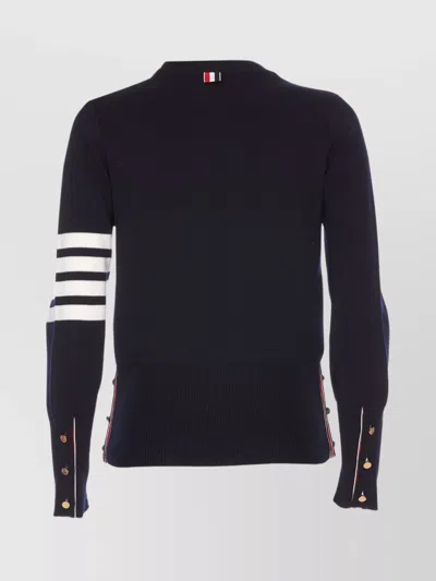 Thom Browne Textured Knit Sweater With Striped Detailing And Decorative Buttons In Black