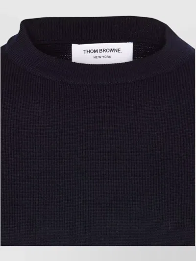 Thom Browne Textured Knit Sweater With Striped Detailing And Decorative Buttons In Black