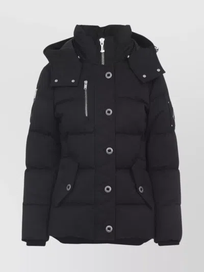 Moose Knuckles Padded Black Jacket With High Collar And Detachable Hood