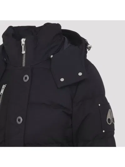 Moose Knuckles Padded Black Jacket With High Collar And Detachable Hood