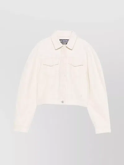 Jacquemus Cropped Denim Jacket Flap Pockets In White