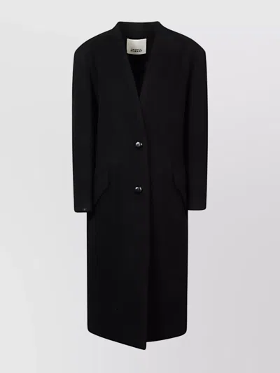 Isabel Marant Long Wool Coat Featuring Button Detailing In Black