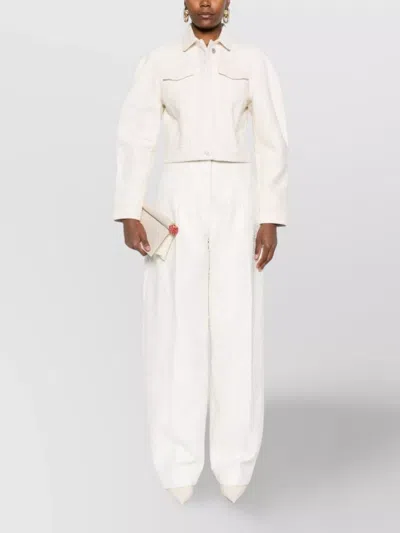 Jacquemus Cropped Denim Jacket Flap Pockets In White