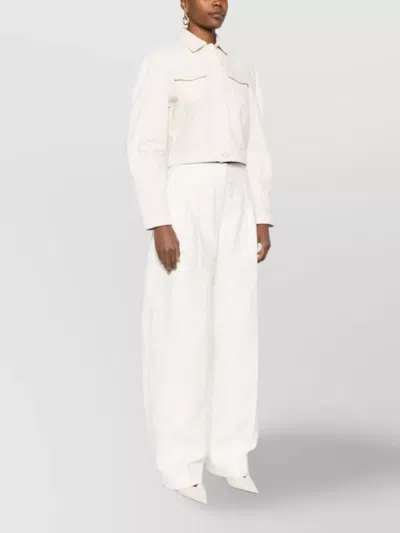 Jacquemus Cropped Denim Jacket Flap Pockets In White