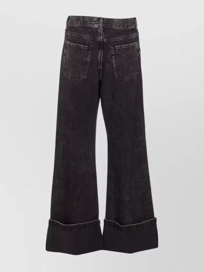 Pinko Wide-leg Jeans In Black Denim In Brown
