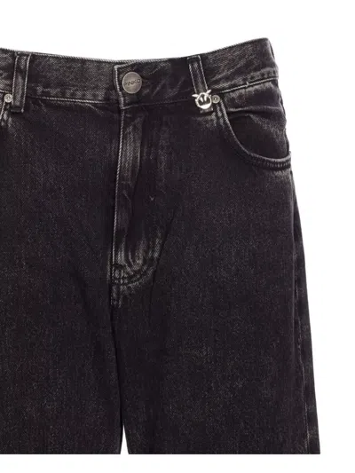 Pinko Wide-leg Jeans In Black Denim In Brown