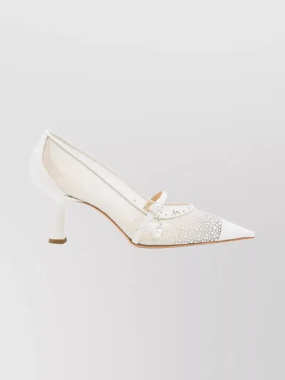 Jimmy Choo Embellished Stiletto Pumps Mesh Panels In White