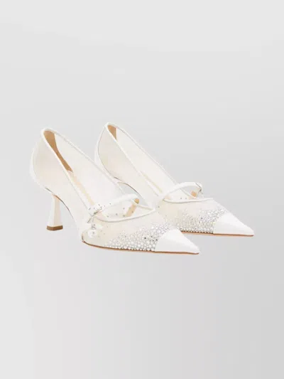 Jimmy Choo Embellished Stiletto Pumps Mesh Panels In White