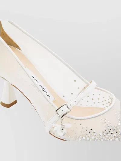 Jimmy Choo Embellished Stiletto Pumps Mesh Panels In White