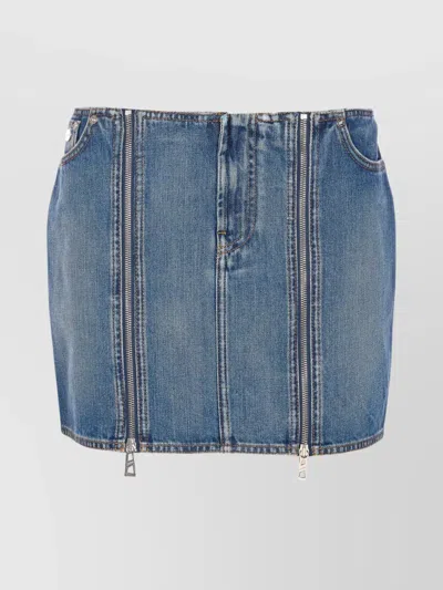 Jean Paul Gaultier Denim Miniskirt With Double Vertical Silver Zippers In Multi