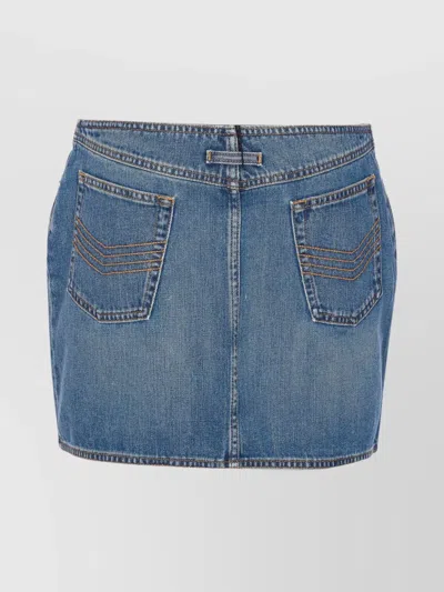 Jean Paul Gaultier Denim Miniskirt With Double Vertical Silver Zippers In Multi