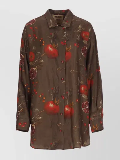 Uma Wang Pomegranate-print Asymmetrical-buttoned Top In Brown