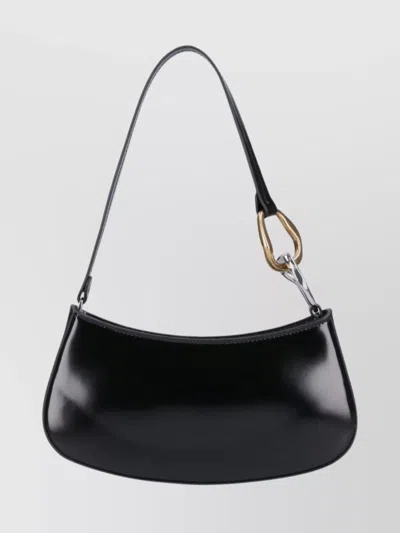 Staud Curved Rectangular Black Shoulder Handbag With Chain Link Strap