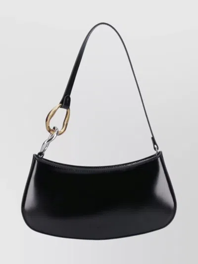 Staud Curved Rectangular Black Shoulder Handbag With Chain Link Strap