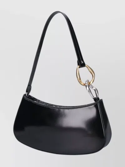 Staud Curved Rectangular Black Shoulder Handbag With Chain Link Strap