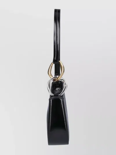 Staud Curved Rectangular Black Shoulder Handbag With Chain Link Strap