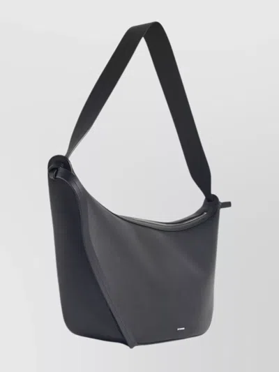 Jil Sander Smooth Finish Leather Shoulder Bag Design In Black