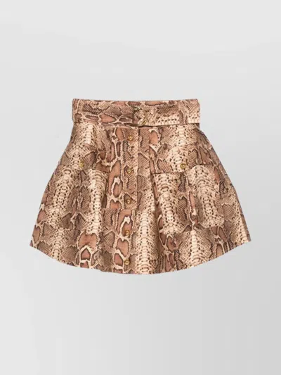 Zimmermann Midi Skirt With Animal Print And Belt In Brown