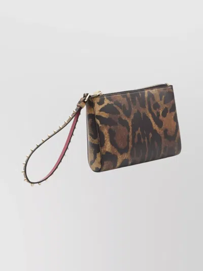 Christian Louboutin Animal Print Calf Leather Wallet With Studs In Brown