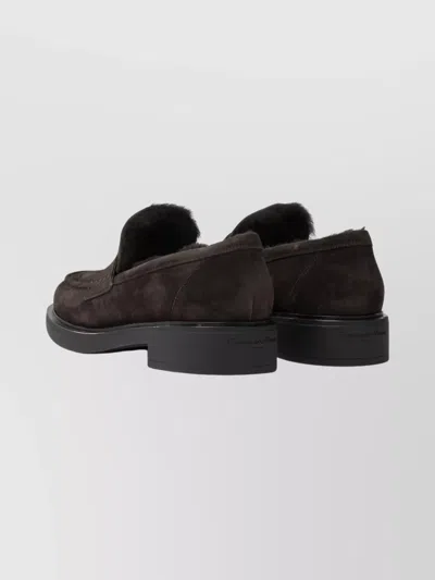 Gianvito Rossi Suede Loafers With Rubber Sole And Stitching In Brown