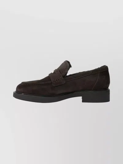 Gianvito Rossi Suede Loafers With Rubber Sole And Stitching In Brown