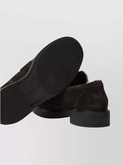 Gianvito Rossi Suede Loafers With Rubber Sole And Stitching In Brown